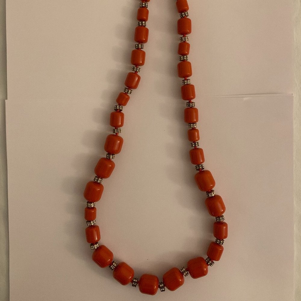 NWT J Crew orange and crystal bead necklace